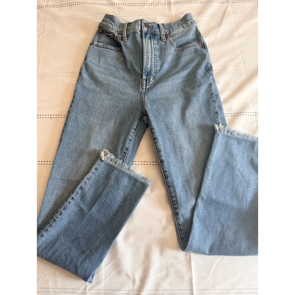 Madewell The Perfect Vintage Jean High Rise Raw Hem Straight Leg Blue Denim 25